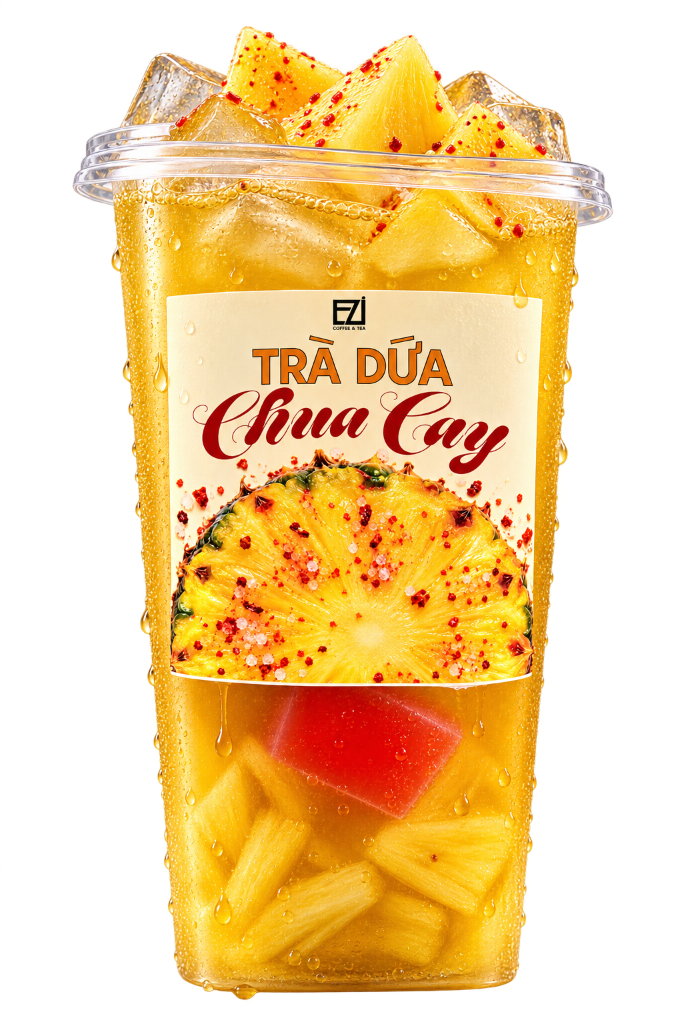 Ly Trà Dứa Chua Cay EZI với dứa muối ớt và thạch đỏ